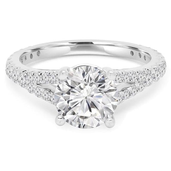 2.1 CTW Round Diamond Split Shank Solitaire Engagement Ring with Accents in 14K White Gold - Size 5.5