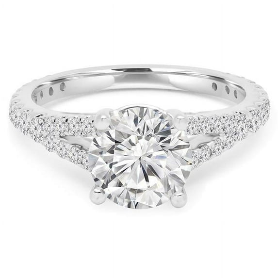 2.1 CTW Round Diamond Split Shank Solitaire Engagement Ring with Accents in 14K White Gold - Size 8.5