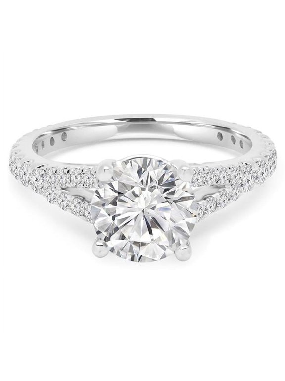 2.1 CTW Round Diamond Split Shank Solitaire Engagement Ring with Accents in 14K White Gold