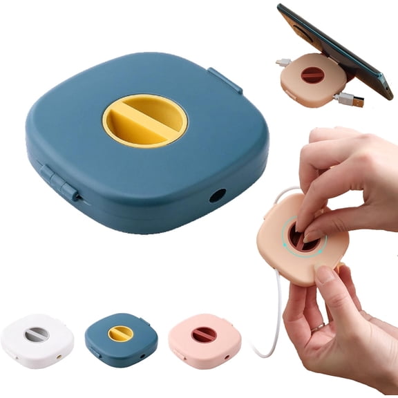 2 in 1 Cable Winder with Phone Stand, Cord Cable Winder Organizer with Phone Stand Rotate, Charging Stand for Earphones, USB, and Charging Cables (Blue)