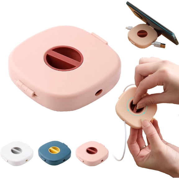 2 in 1 Cable Winder with Phone Stand, Cord Cable Winder Organizer with Phone Stand Rotate, Charging Stand for Earphones, USB, and Charging Cables (Pink)