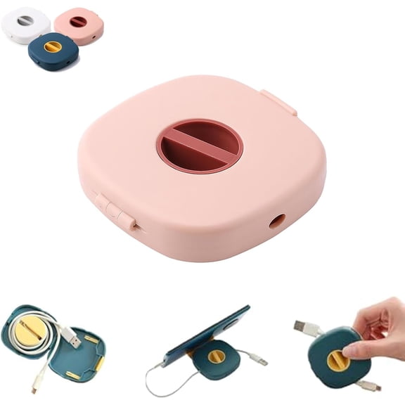 2 in 1 Cable Winder with Phone Stand - Cord Cable Winder Organizer with Phone Stand Rotate, Durable Cable Organizer and Charging Stand for Earphones, USB & Charging Cables (White)