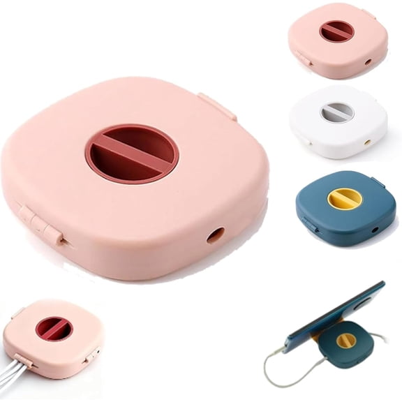2 in 1 Cable Winder with Phone Stand, Cord Organizer and Charging Dock for USB, Earphone, and Charging Cables, Rotating Cable Manager for Desk and Travel