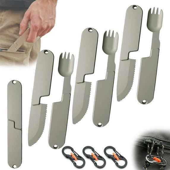 2 in 1 Camping Eating Utensils Set, Reusable Magnetic Camping Utensils Set for Outdoor Grill, Portable Detachable Knife Spork Cutlery, Pocket Wilderness Cooking Fork Spoon Tool for Travel, Hiking