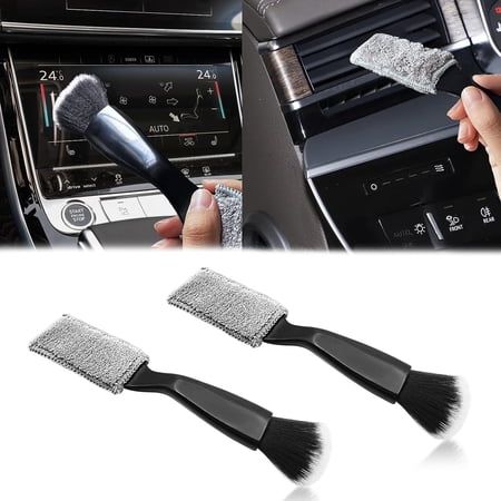 2 in 1 Car Duster for Detailing Interior, 2 Pcs Double Head Brush for Car Cleaning, Portable Car Interior Detailing Brush Car Dust Brush for Cleaning Air Vent Dashboard-Blue