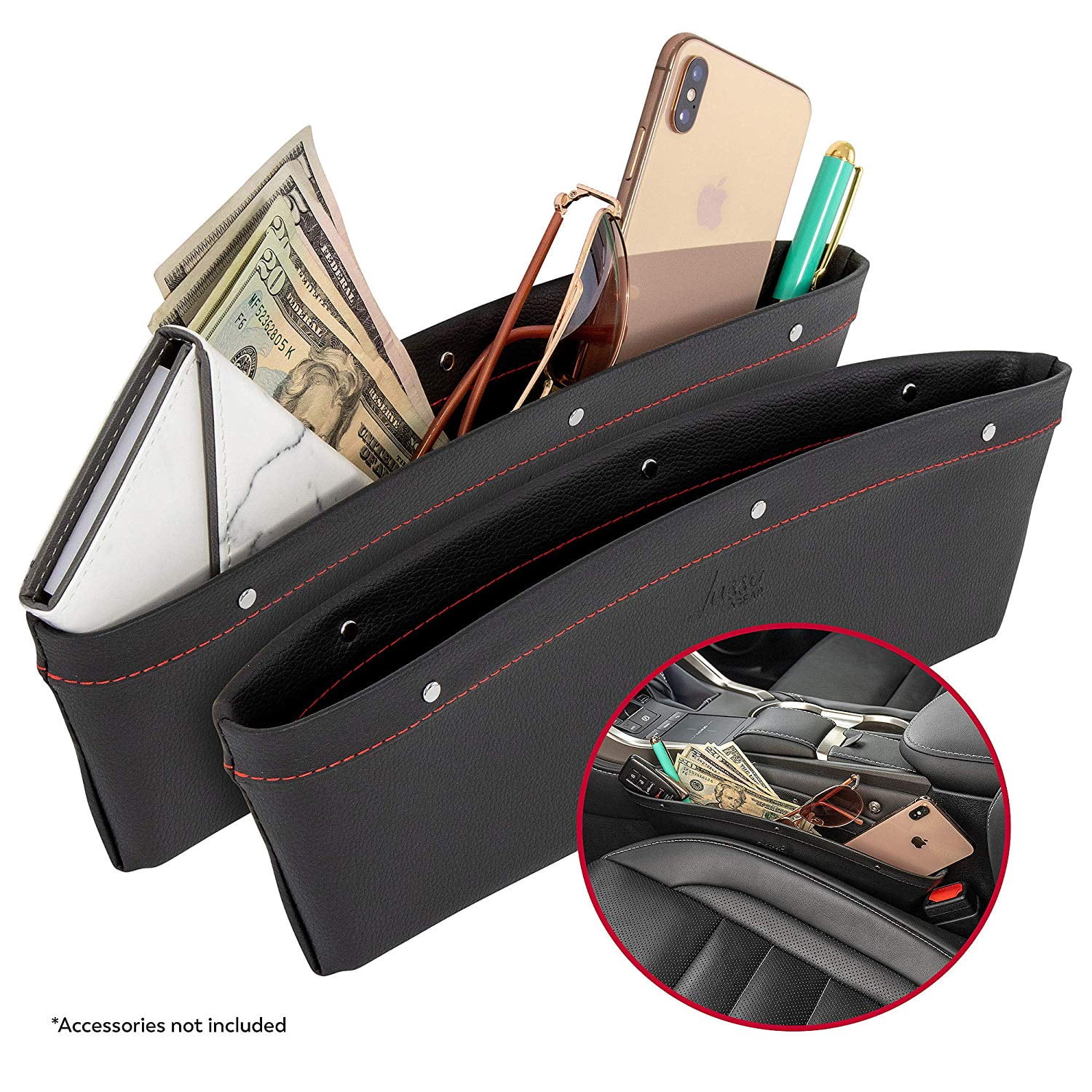 keketuohai Leather Car Seat Gap Storage Box 2 Pack Car Seat Pocket