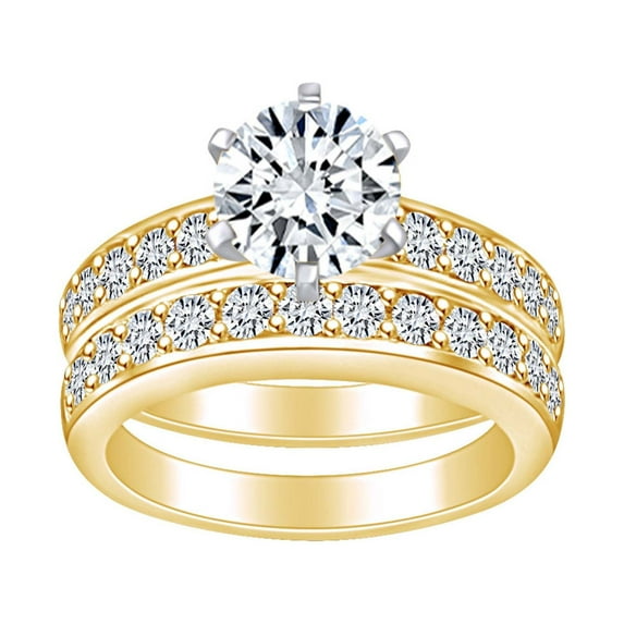 AFFY 2.1 Carat (Cttw) Round Shape White Natural Diamond Bridal Engagement Wedding Ring In 14k Solid Yellow Gold Ring Size-8.5
