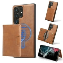 2 In 1 Case for Samsung Galaxy S23 Ultra with Kickstand, Detachable Magnetic PU Leather Wallet Case with Card Holder Slots Kickstand Protective Cover Men Women for Samsung Galaxy S23 Ultra - Brown