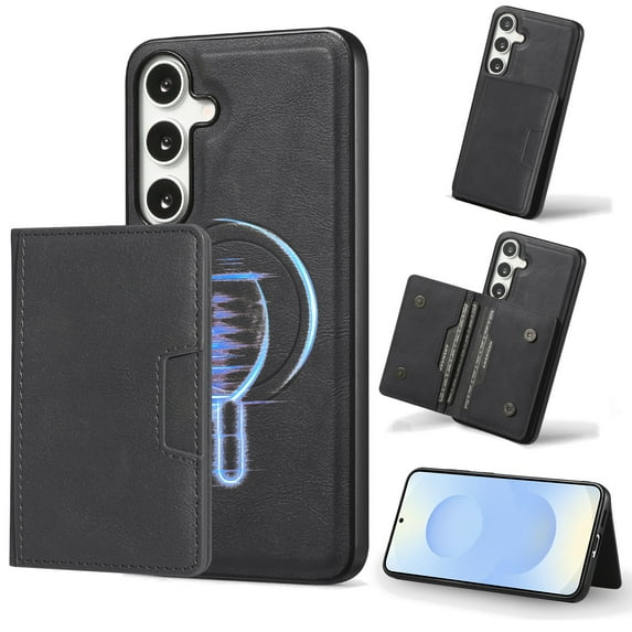 2 In 1 Case for Samsung Galaxy S25 with Kickstand, Detachable Magnetic PU Leather Wallet Case with Card Holder Slots Kickstand Protective Phone Cover Men Women for Samsung Galaxy S25 - Black