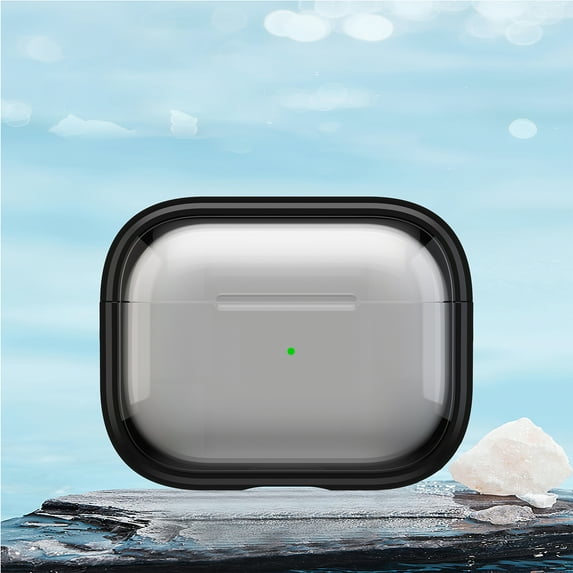 2 In 1 Case with Stand for Apple AirPods 4th Generation 2024, Transparent Protective Cover with Keychain Shockproof Phone Stand Dustproof Bumper Case for Women Men, Black