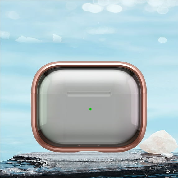 2 In 1 Case with Stand for Apple AirPods 4th Generation 2024, Transparent Protective Cover with Keychain Shockproof Phone Stand Dustproof Bumper Case for Women Men, Rosegold