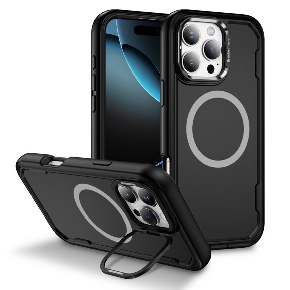 2 In 1 Case for iPhone 12 Pro Max with Camera Frame Bracket, Compatible with MagSafe, Luxury Full-Body Protection Military-Grade Drop Proof Hybrid Phone Case Cover, Black + Black