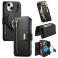 thumbnail image 1 of 2 In 1 Case for iPhone 13, Rugged Shockproof Heavy Duty Detachable Magnetic Clasp Kickstand Ring Holder RFID Blocking Zipper Pocket Full Body Protection Wallet Case Cover - Black, 1 of 11
