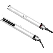 2 in 1 Ceramic Cool Airflow Hair Styler Portable Hair Straightener and Curler, 3D Floating Plate Flat Iron, Cool Air Styler, Travel-Friendly Dual Voltage White