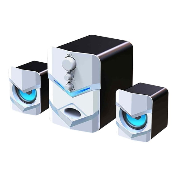 2.1 Channel Bluetooth Computer Speakers with Subwoofer, RGB Lighting, and Wired Audio Connection for Desktop PC Gaming and Music in White
