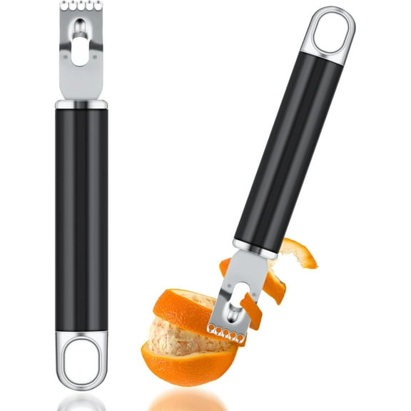 2 in 1 Channel Knife, Lemon Zester Tool, Ultra Sharp Lemon Twist Peeler for Cocktail Garnish, Stainless Steel Orange Citrus Fruit Rind Peel, Home Bar Kitchen Accessories (Silver)