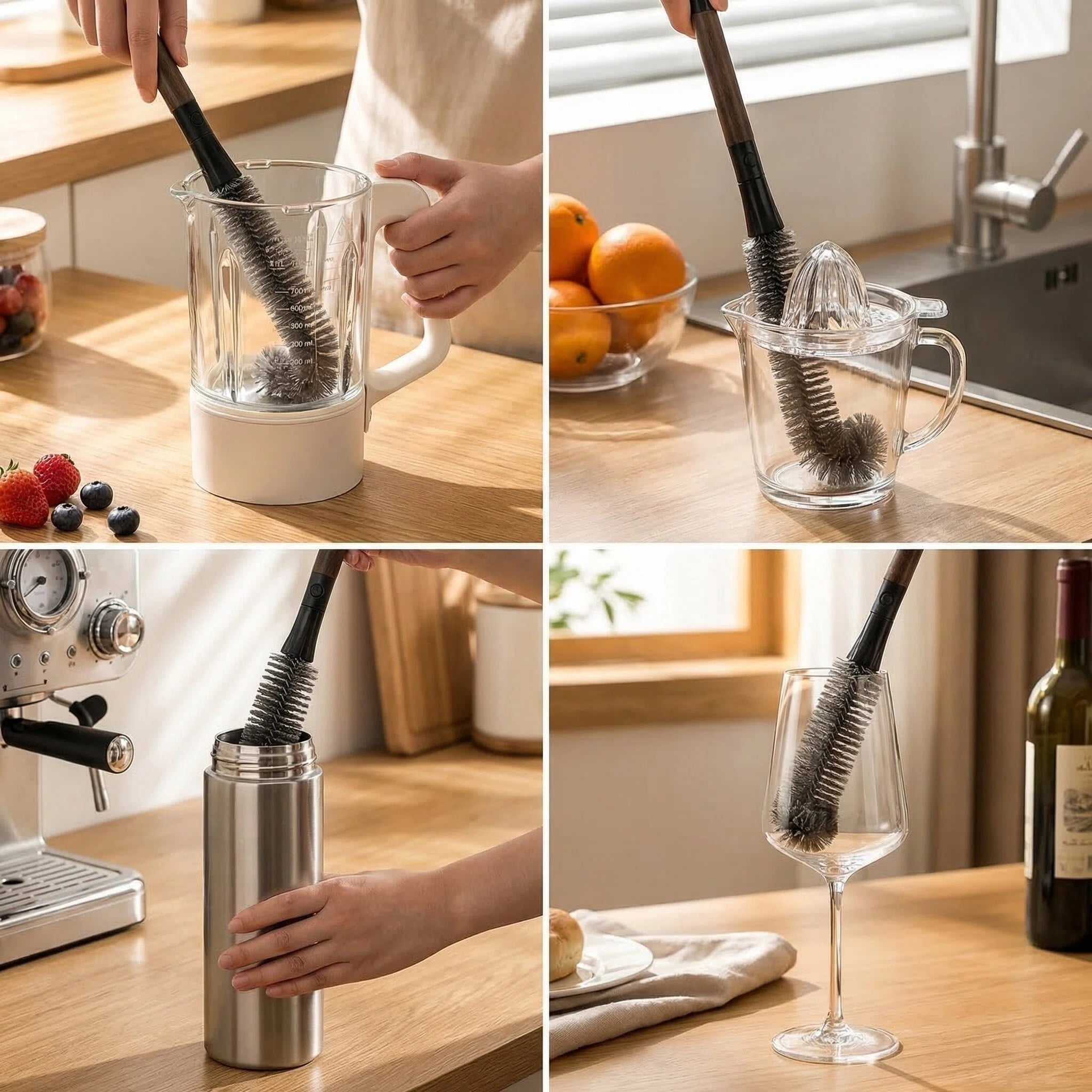 2 in 1 Cleaning Brush 13 Inches, Detachable Dual-Head Brush for Blender Cleaning Brush, Fruit Juicer Machine Clean Brush, Flexible Bendable Cup & Bottles Brush for Kitchen Appliances