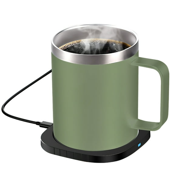 2 IN 1 Coffee Mug Warmer and Wireless Charger with Cup and Lid 55℃/131℉ Intelligent Constant Temperature 10.5oz Food Grade Double Layer 304 Stainless Steel Beverage Cup Warmer for Desk Home Office