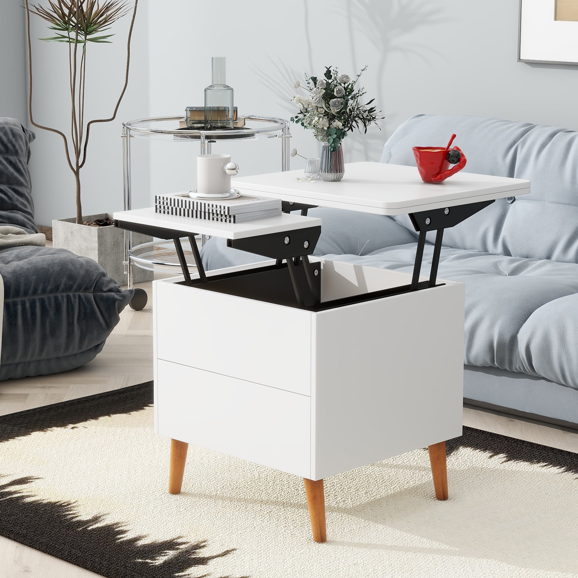 2 in 1 Coffee Table Modern Multifunctional Diningtable with Dual Lift