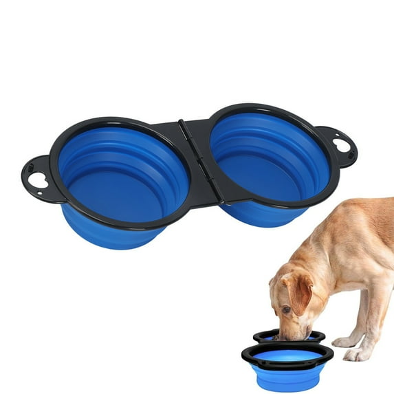 2 in 1 Collapsible Dog Bowls for Travel, Dog Portable Water Bowl Pet Feeding and Watering Dish for Dogs Cats Pet Foldable Feeding Watering Dish for Traveling Camping Walking, BPA Free, Blue