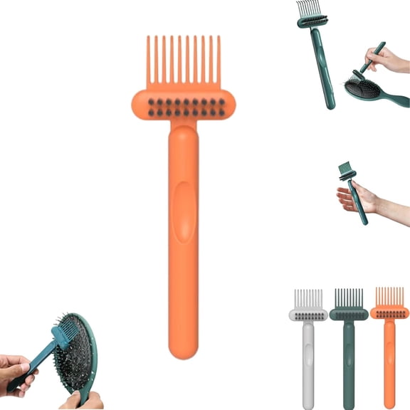 2 in 1 Comb Cleaning Brush Hair Brush Cleaner Tool, 2-in-1 Comb Cleaner with Pick and Bristles, Portable Hair Brush Cleaner Rake, Hairbrush Cleaner Tool Rake, Effortlessly Removes Dust (Orange)