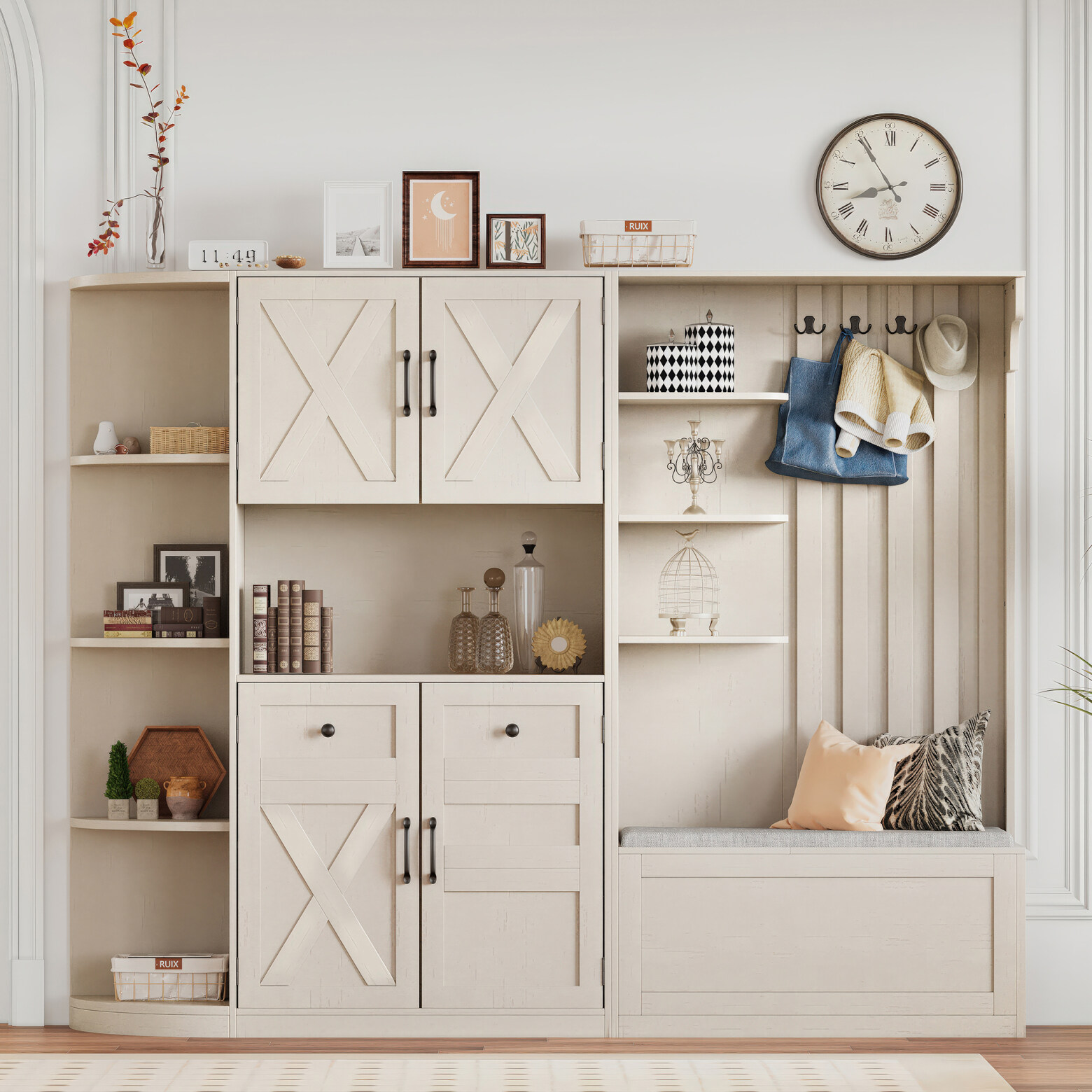 2 in 1 Combination Hall Cabinet with Storage and 4 hooks ...