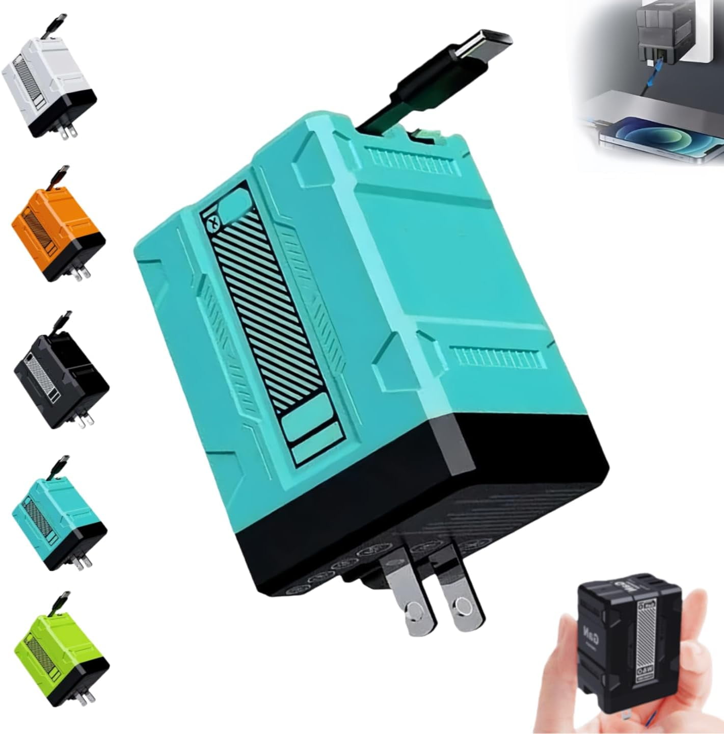 2 in 1 Compatible 120W Fast Charger, New Scalable Retractable 120w Fast Charger Module, All in 1 Foldable Charging Adapter Wall Plug for Phone, Tablet, Laptops (Blue)