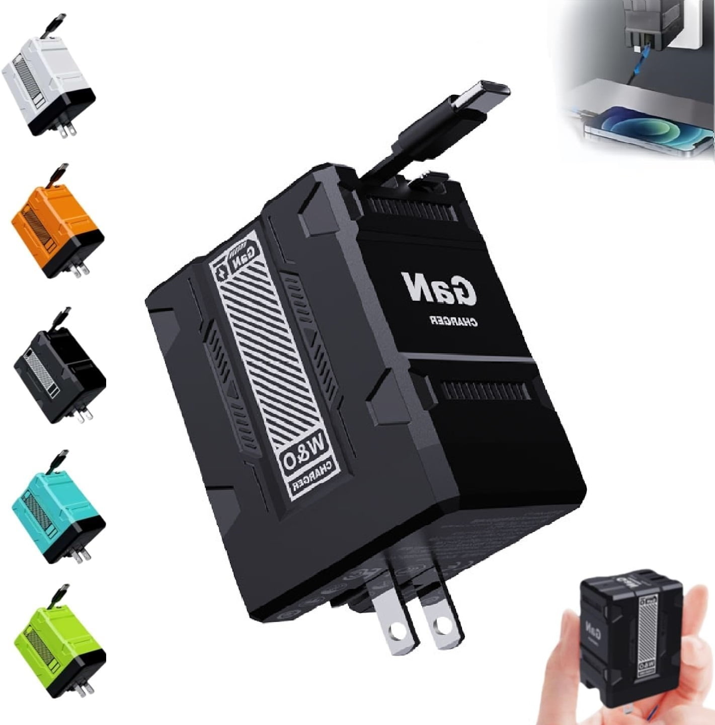 2 in 1 Compatible 120W Fast Charger, Upgraded Scalable Retractable 120w Fast Charger Module, All in 1 Foldable Charging Adapter Wall Plug for Phone, Tablet, Laptops (Black)