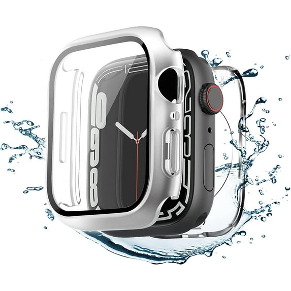2 in 1 Compatible for Apple Watch Waterproof Case Screen Protector 40mm with Built-in Tempered Glass Film PC Hard Full Cover Accessories for iWatch Accessories Clear Frosted Feel