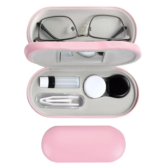 2 in 1 Contact Lens Case, Double Sided Contact Lens Travel Kit Includes Remover Tool with Tweezers, Dual Use Design for Contact Lens Box and Glasses Case, Portable Storage Kit (Pink?