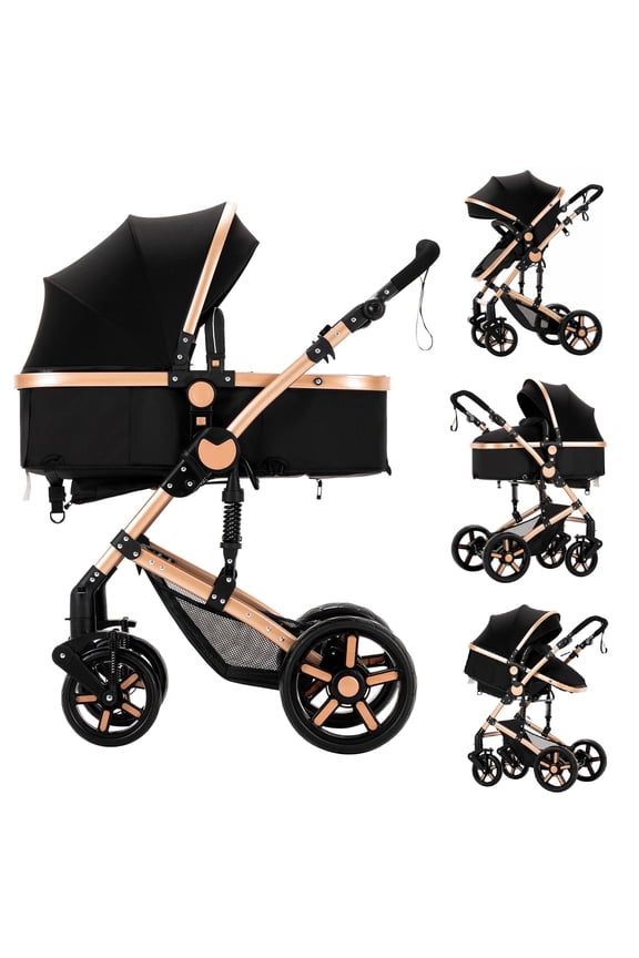 2 in 1 Convertible Baby Stroller with Foldable Lightweight Carriage Reversible Removable Bassinet Pram,Adjustable Canopy,Travel Stroller for 0-36 Months,26 Pounds,Unisex