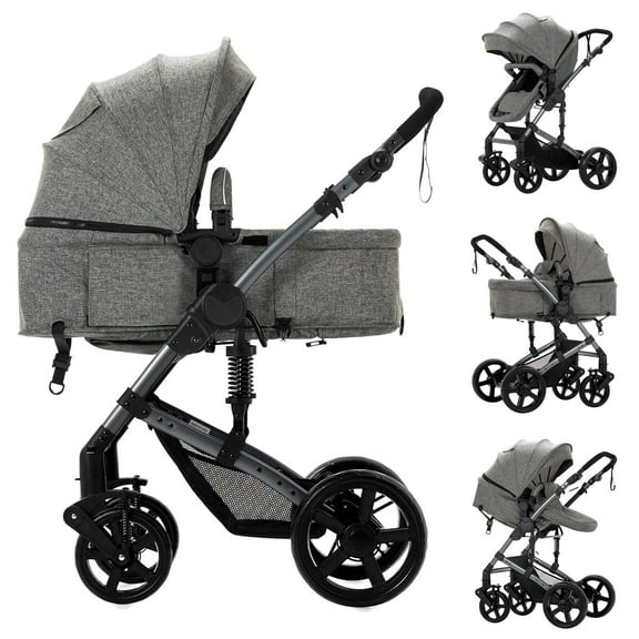 Baby Stroller High Landscape Pram & Lightweight Pushchair Travel Systems with Reversible Bassinet for Newborns and Toddlers,Unisex(GREY)