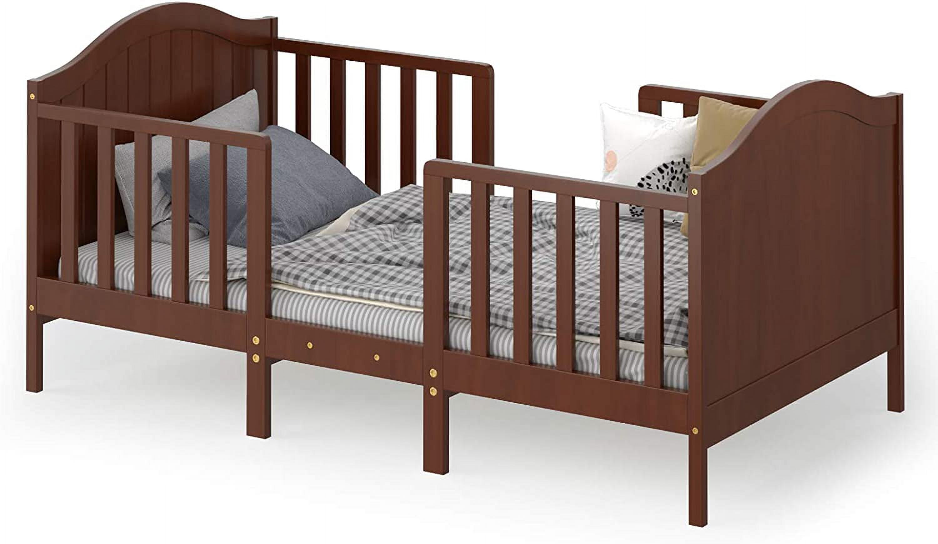 2 in 1 Convertible Toddler Bed, Classic Wood Kids Bed w/2 Side