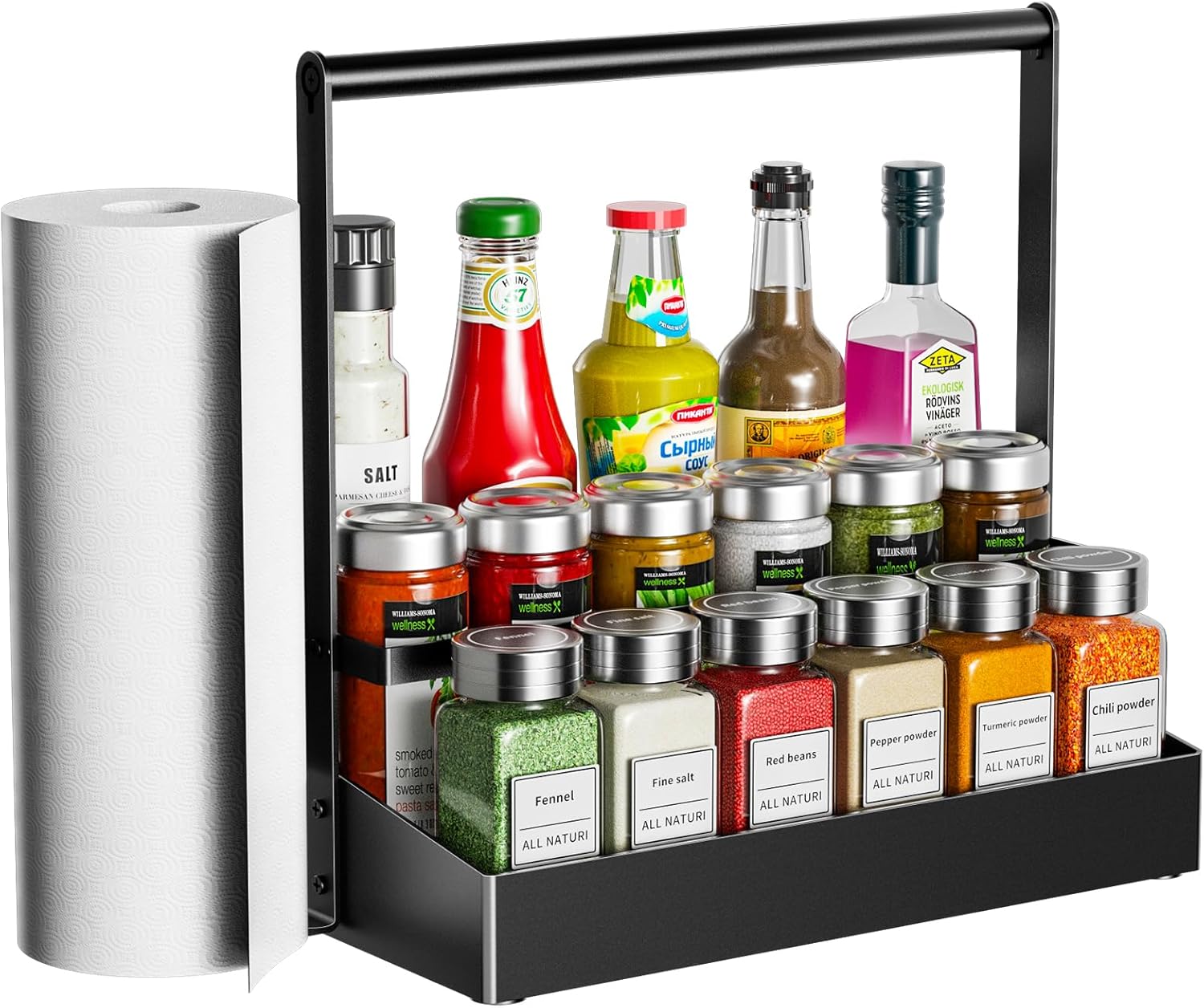 2 in 1 Countertop Spice Rack with Paper Towel Holder Shelf,3 Tier Spice ...