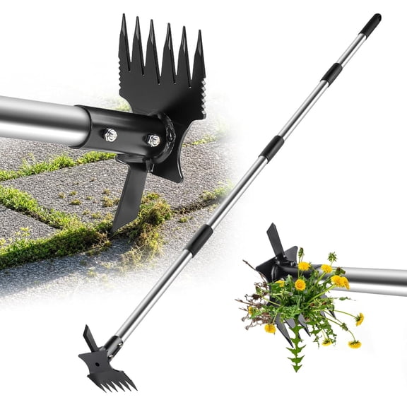 2 in 1 Crack Weeder and Weed Puller Tool with Long Handle - 57" Hand Weed Rake & Crevice Weeding Tool, Manual Weeding Remover Uprooting Garden Tools for Lawn, Yard, Patio and Paver, Sidewalk Cracks