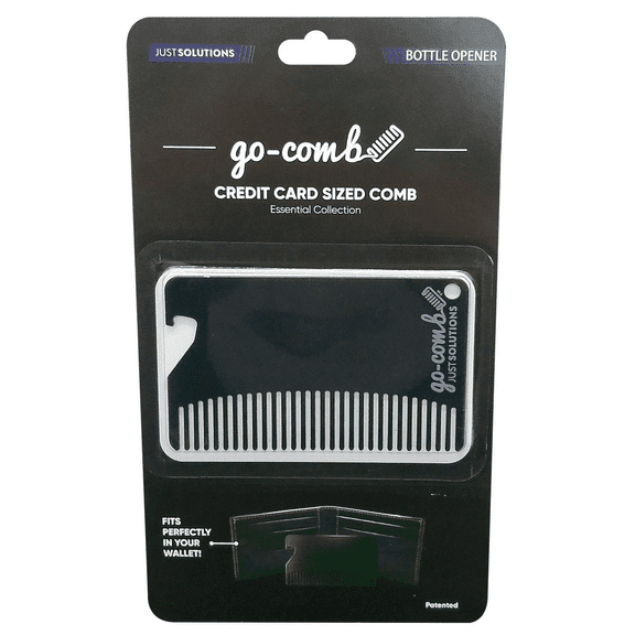 2 in 1 Credit Card Sized Go Comb, Wallet Friendly Hair Comb with Built In Bottle Opener, Portable, Convenient for On the Go Use, Fits Easily in Wallet, Sleek, Functional Design, Black