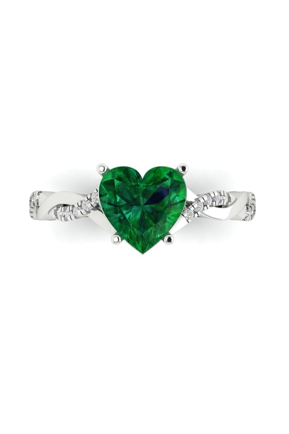 Solitaire with Accents Engagement Ring for Women - 2.1ct Simulated Emerald in 14K White Gold Promise Ring