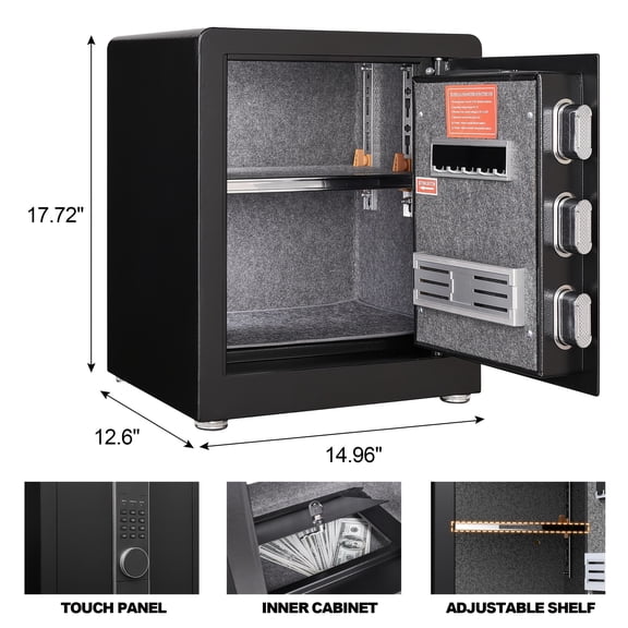 2.1 Cubic for home Safe Box | Small Steel Security Lock Box with Electronic Keypad and Removable Shelf for Money, Jewelry, Documents, and Personal Items, Suitable for Home, Hotel, Office, Black