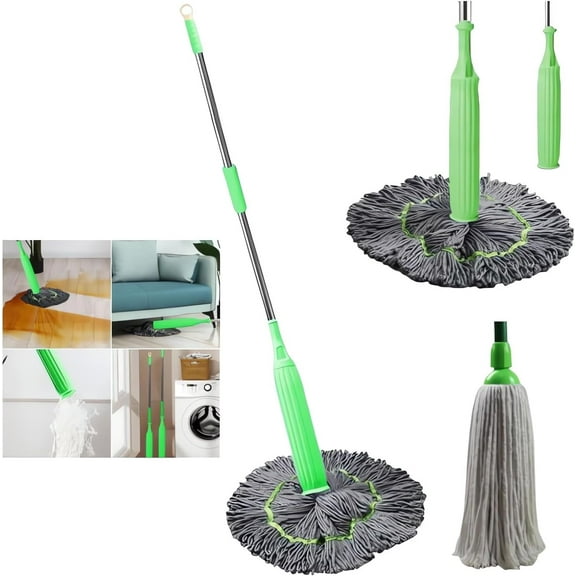 2 in 1 Dehydrated Mop - Self-Wringing Torsion Mop, Floor Spin Mop System with Wringer Set, 360 Degree Spin Round Wall Cleaning Mop, Microfiber Cloth Mop Wet and Dry for Bathroom Floor Wall Bed