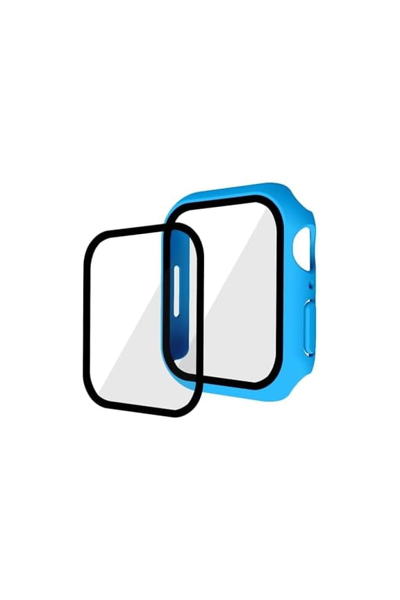 2 in 1 Design Hard PC Case with Tempered Glass Screen Protector for Apple Watch 7/8/9,Ultra-Thin Scratch Resistant Smartwatch Cover for iWatch 41mm Accessories - Blue