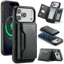 2 In 1 Design for iPhone 17 Pro Detachable Magnetic Wallet Case with Magnetic Snap, RFID Blocking Card / Cash Slots Shock-Absorbent PU Leather Classic Kickstand Rugged Phone Case Cover, Black