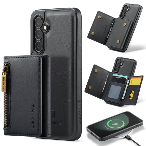 2 in 1 Detachable Back Cover Compatible with Samsung Galaxy S23 FE, Wallet Case with Zipper Card Holder RFID BLOCKING Premium PU Leather Pocket Phone Cases for Samsung Galaxy S23 FE, Black