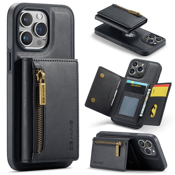 2 in 1 Detachable Back Cover Compatible with iPhone 13 Pro Max, Wallet Case with Zipper Card Holder RFID BLOCKING Premium PU Leather Pocket Phone Cases for iPhone 13 Pro Max 6.7 inch, Black