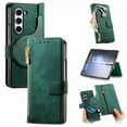 thumbnail image 1 of 2 in 1 Detachable Case for Samsung Galaxy Z Fold 5 Case with Card Holder & S Pen Zipper Pocket & Hinge Protection, [Compatible with MagSafe] Heavy Duty Leather Wallet Phone Case - Green, 1 of 9