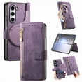 thumbnail image 1 of 2 in 1 Detachable Case for Samsung Galaxy Z Fold 6 Case with Card Holder & S Pen Zipper Pocket & Hinge Protection, [Compatible with MagSafe] Heavy Duty Leather Wallet Phone Case - Purple, 1 of 9