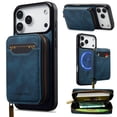 thumbnail image 1 of 2 In 1 Detachable Leather Wallet and Phone Cases Compatible With IPhone 17 Pro Max 6.9" Wallet Case Zipper Pocket MagSafe Magnetic Phone Cases,Blue,For iPhone 17 Pro Max, 1 of 7