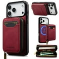 thumbnail image 1 of 2 In 1 Detachable Leather Wallet and Phone Cases Compatible With IPhone 17 Pro Max 6.9" Wallet Case Zipper Pocket MagSafe Magnetic Phone Cases,Red,For iPhone 17 Pro Max, 1 of 7