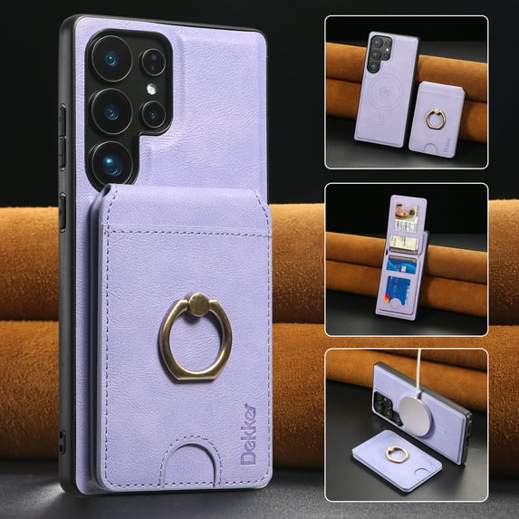 2 in 1 Detachable Magnetic Phone Cases Compatible with Samsung Galaxy S23 Plus Case with Card Holder Finger Ring, Compatible with Magsafe Wallet, PU Leather Men Women for Galaxy S23 Plus - Purple