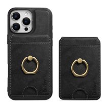 2 in 1 Detachable Magnetic Phone Cases Compatible with iPhone 15 Case with Card Holder Finger Ring, Compatible with Magsafe Wallet, PU Leather Men Women for iPhone 15 - Black