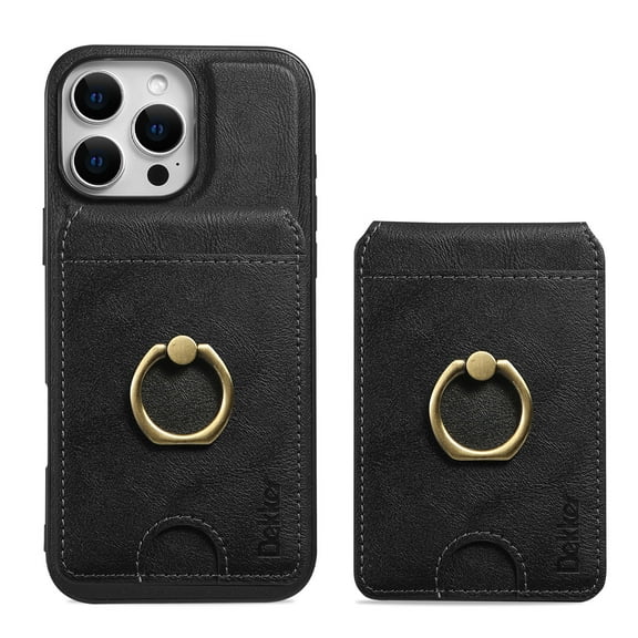 2 in 1 Detachable Magnetic Phone Cases Compatible with iPhone 15 Case with Card Holder Finger Ring, Compatible with Magsafe Wallet, PU Leather Men Women for iPhone 15 - Black